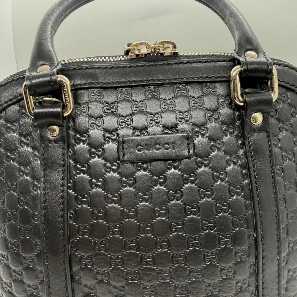Gucci Microguccissima Mini Dome‎ Satchel Black Leather Crossbody Bag Handbag GG